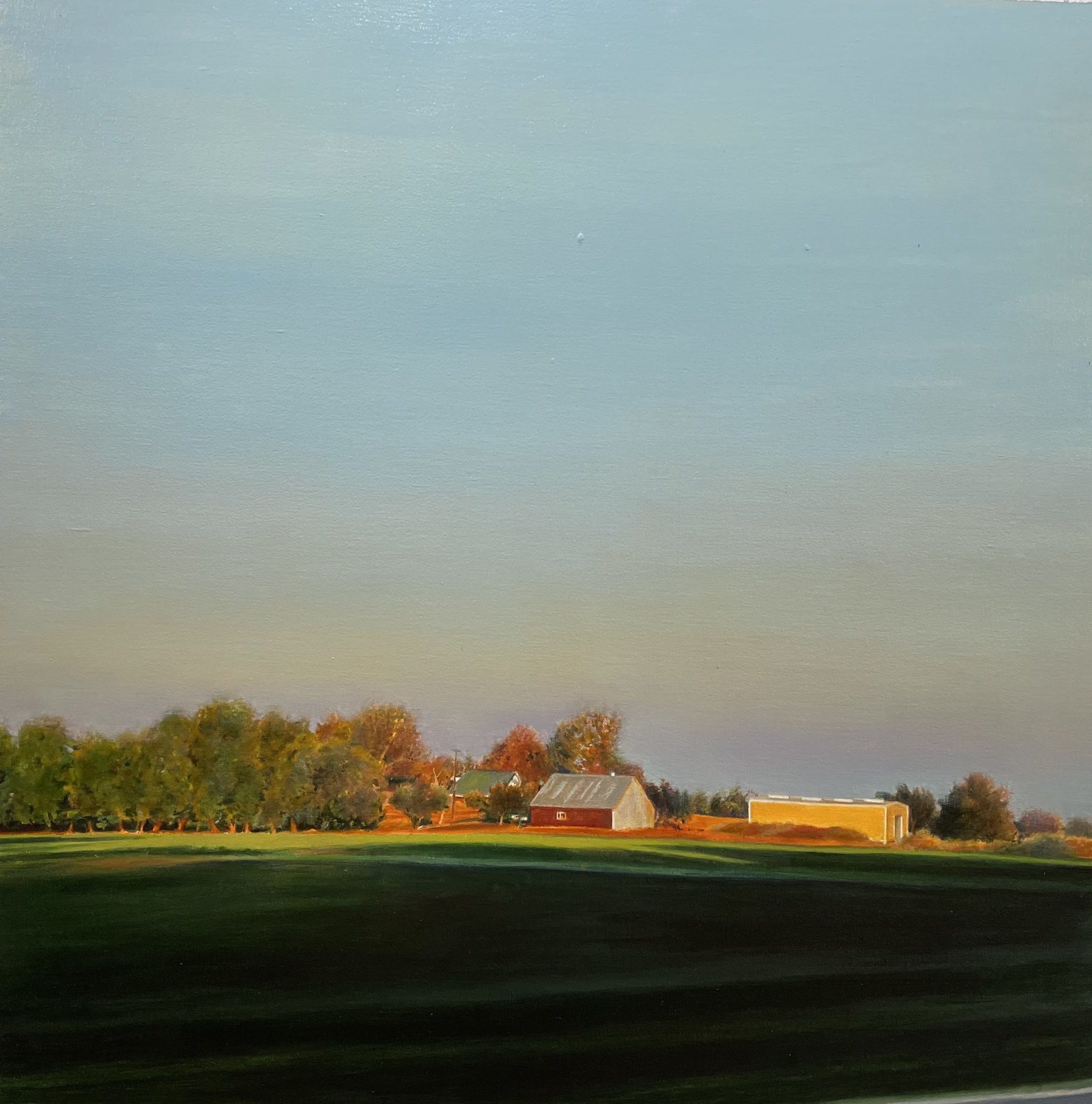 Rachel Kline, Farm at Sunset, Oil on canvas, 24"x24", VALUE: $2100, STARTING BID: $700
