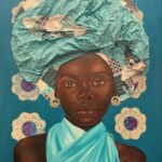 African Headdress, Oil, acrylic, 36" x 48", 2023, $8400