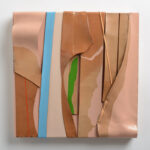 Pilar Agüero-Esparza, Skins 2, 2021 Acrylic, stretched leather, nails, on wood panel 10" x 10" x 1.75" NFS